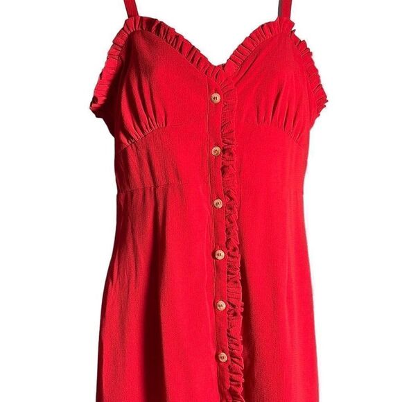 Lily Rose Red button down ruffle trim midi dress - Picture 3 of 9
